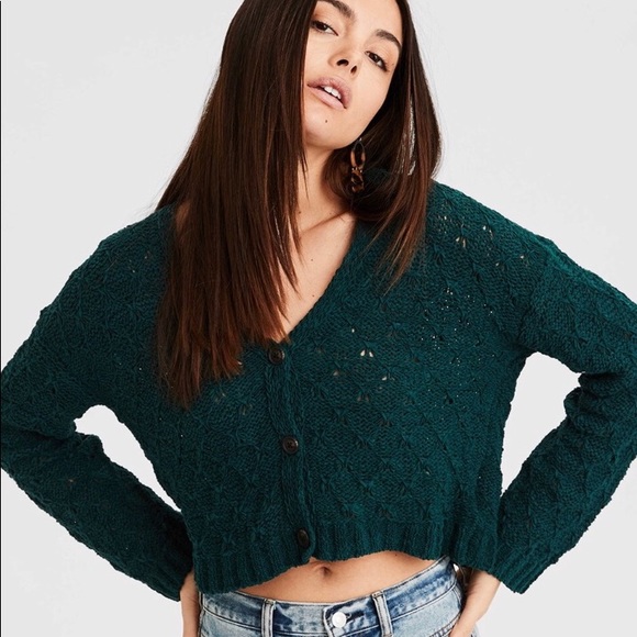 dark green cropped cardigan